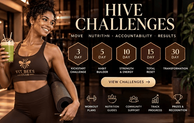 Hive Challenges graphic with challenge milestones, member support, and progress features.