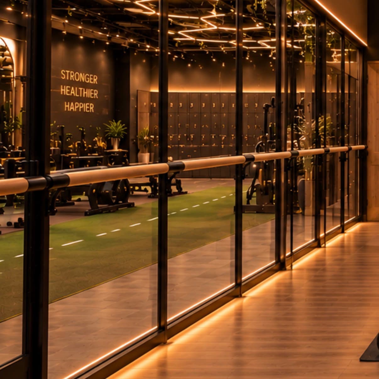 Fit Bees Club locker room with lockers and a training barre