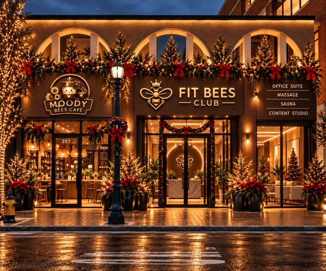 Conceptual rendering of the planned Fit Bees Club storefront; the completed facility is not yet verified.